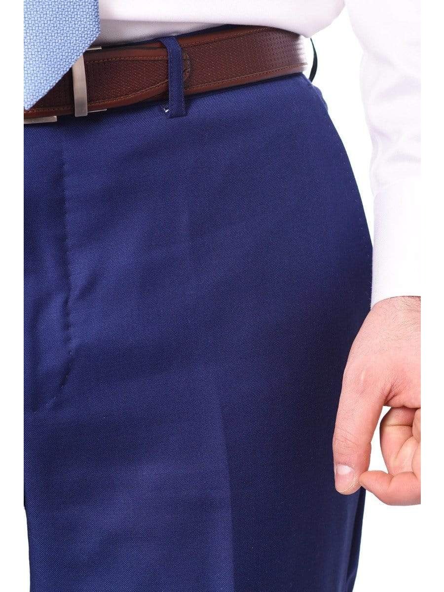 Label M PANTS Mens Classic Fit Solid Royal Blue Flat Front Wool Dress Pants