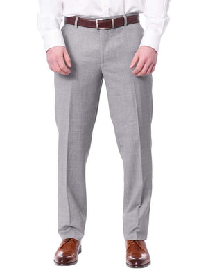 Mens Slim Fit Light Gray Flat Front Wool Dress Pants