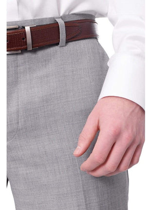 Label M PANTS Mens Extra Slim Fit Light Heather Gray Flat Front Wool Dress Pants
