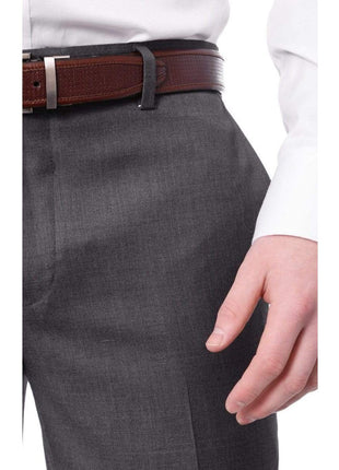 Label M PANTS Mens Extra Slim Fit Solid Medium Gray Flat Front Wool Dress Pants