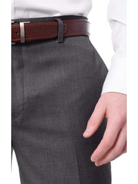 Thumbnail for Label M PANTS Mens Extra Slim Fit Solid Medium Gray Flat Front Wool Dress Pants