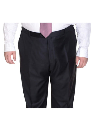 Label M PANTS Mens Portly Fit Solid Black Flat Front Wool Dress Pants