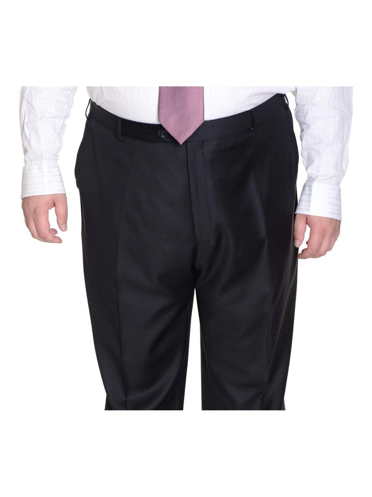 Label M PANTS Mens Portly Fit Solid Black Flat Front Wool Dress Pants