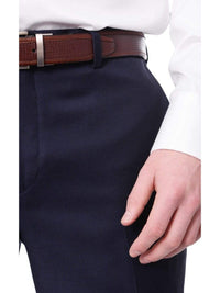 Thumbnail for Label M PANTS Mens Slim Fit Solid Navy Blue Flat Front Wool Dress Pants