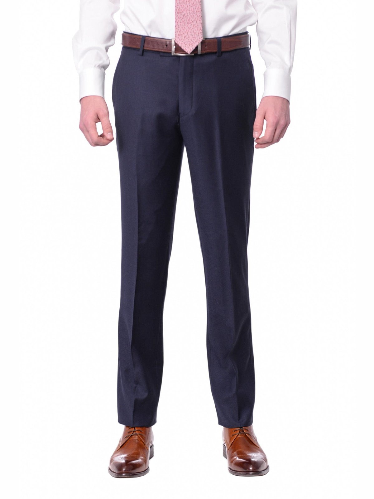 Men's Modern Fit Slacks Blue Plain Front Dress Pants OM-TR