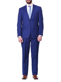 Thumbnail for Label M Royal Blue / 38L Mens Classic Fit Two Button 100% Wool Wrinkle Resistant Suit - Royal Blue