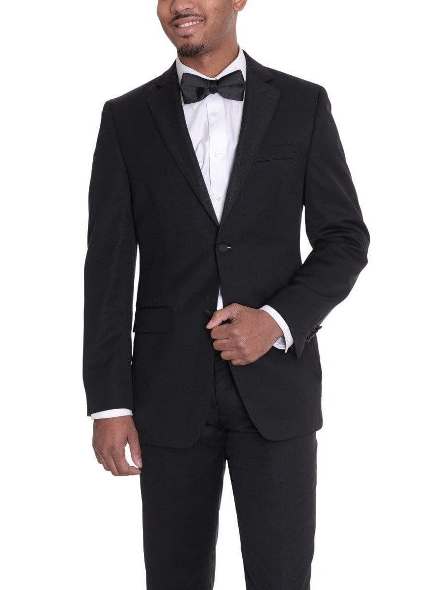 Label M TUXEDOS 46L Men&#39;s Classic Fit Solid Black Two Button 100% Wool Formal Tuxedo Suit