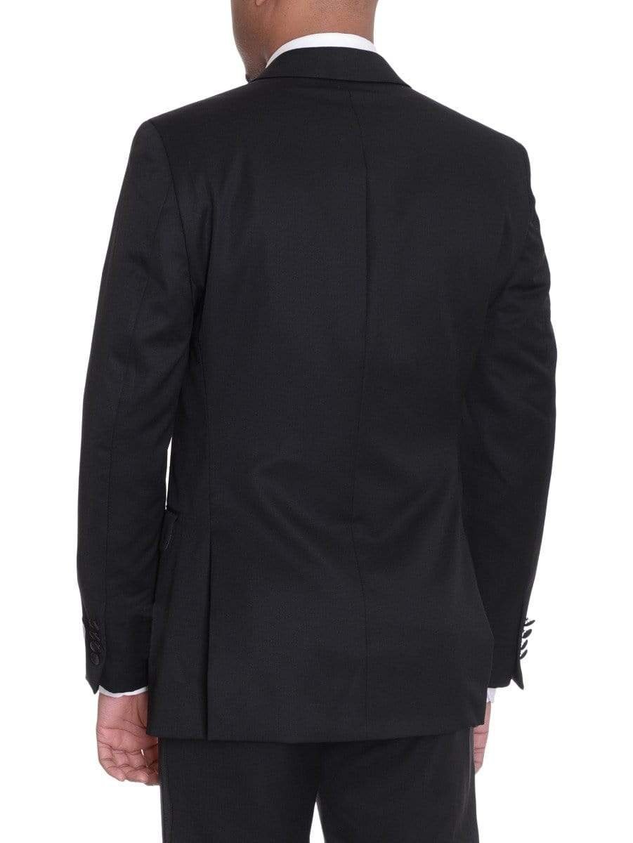 Label M TUXEDOS Men&#39;s Classic Fit Solid Black Two Button 100% Wool Formal Tuxedo Suit
