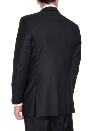 Label M TUXEDOS Modern Fit Solid Black One Button Wool Blend Tuxedo Suit With Peak Lapels
