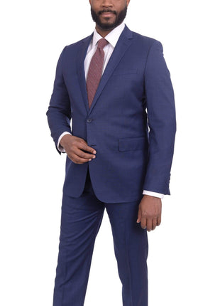 Label M TWO PIECE SUITS 36R Mens Extra Slim Fit Blue Textured Two Button Wool Blend Suit