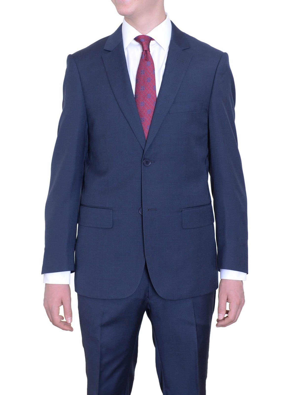 Label M TWO PIECE SUITS 36S Mens Extra Slim Fit Solid Heather Blue Two Button Wool Suit