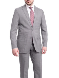 Thumbnail for Label M TWO PIECE SUITS 38R Mens Slim Fit Light Gray With Blue & White Windowpane Two Button Wool Suit