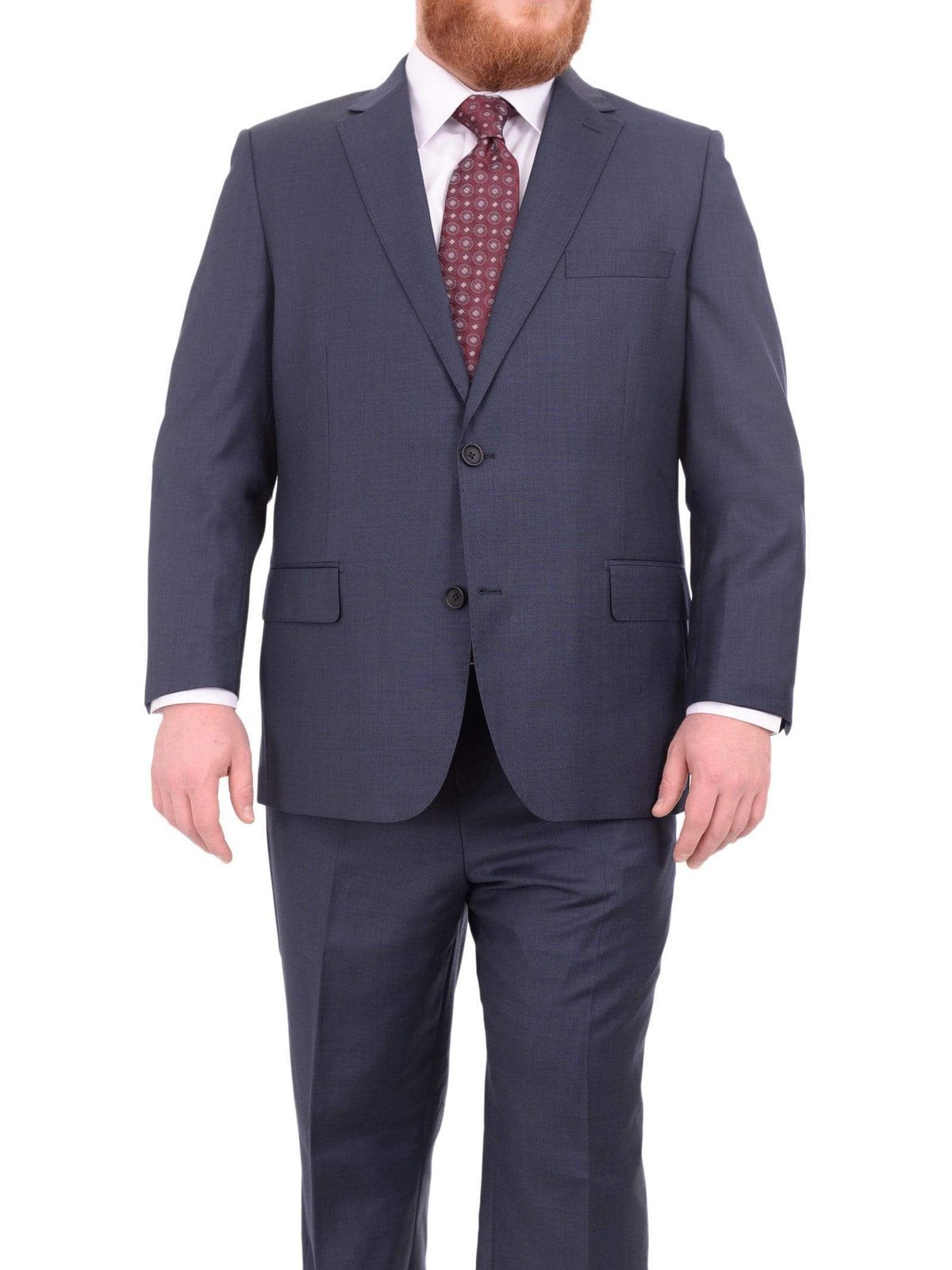 Label M TWO PIECE SUITS 40S Mens Portly Fit Heather Blue Two Button Wool Blend Suit