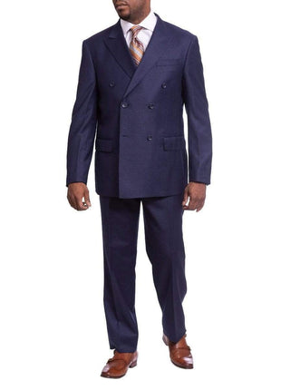 Label M TWO PIECE SUITS 42R Mens Classic Fit Solid Navy Blue Double Breasted Wool Suit Peak Lapels