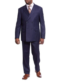 Thumbnail for Label M TWO PIECE SUITS 42R Mens Classic Fit Solid Navy Blue Double Breasted Wool Suit Peak Lapels