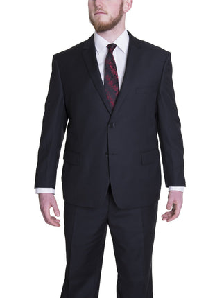 Label M TWO PIECE SUITS 44S Men's Regular Fit Solid Black Two Button 2 Piece Wool Flat Front Suit
