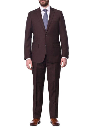 Label M TWO PIECE SUITS Brown / 40S Mens Classic Fit Two Button 100% Wool Wrinkle Resistant Suit - Solid Brown