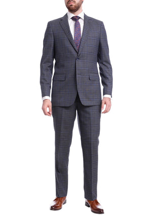 Label M TWO PIECE SUITS Men's Classic Fit Medium Blue Plaid Two Button Wool Suit