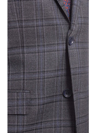 Label M TWO PIECE SUITS Men's Classic Fit Medium Blue Plaid Two Button Wool Suit