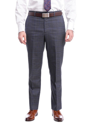 Label M TWO PIECE SUITS Men's Classic Fit Medium Blue Plaid Two Button Wool Suit