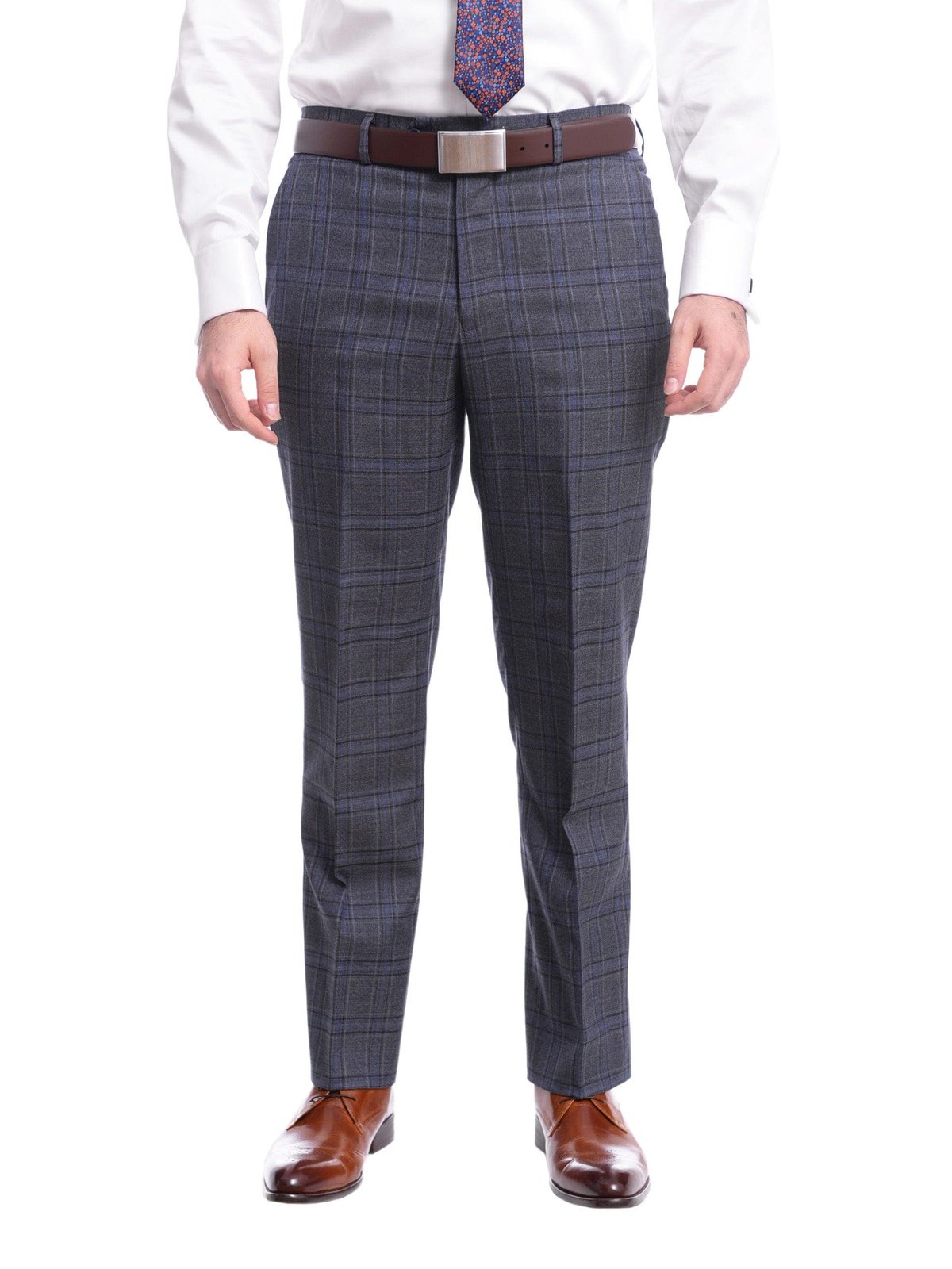 Label M TWO PIECE SUITS Men&#39;s Classic Fit Medium Blue Plaid Two Button Wool Suit