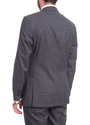 Label M TWO PIECE SUITS Men's Classic Fit Medium Blue Plaid Two Button Wool Suit