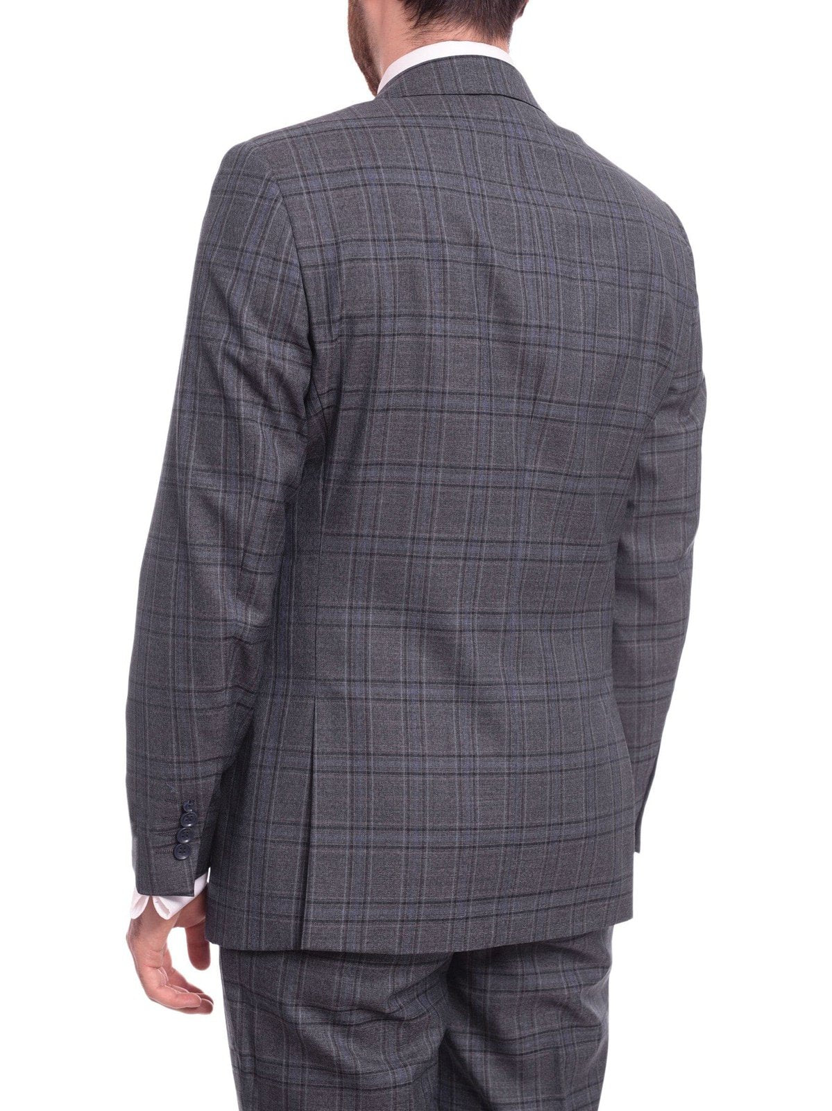Label M TWO PIECE SUITS Men&#39;s Classic Fit Medium Blue Plaid Two Button Wool Suit