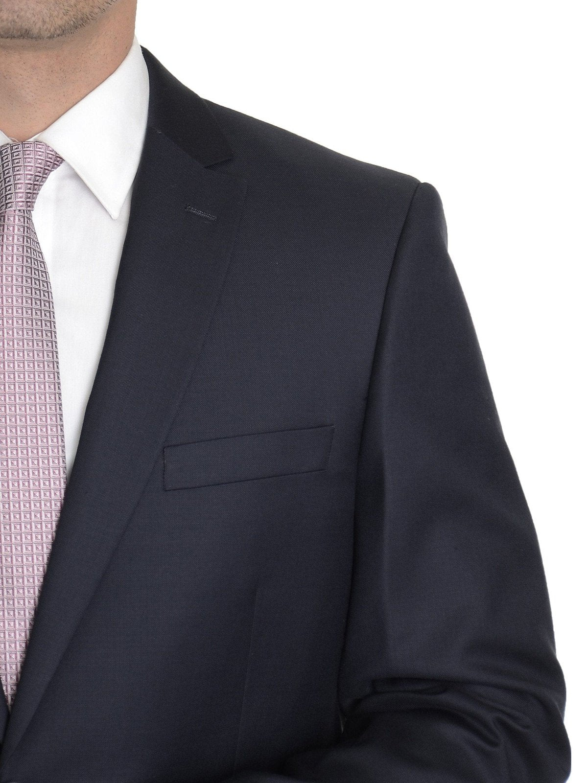Label M TWO PIECE SUITS Men&#39;s Classic Fit Solid Navy Blue Two Button 2 Piece Pleated Wool Suit