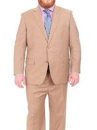 Thumbnail for Label M TWO PIECE SUITS Men's Portly Executive Fit Solid Tan Light Brown Two Button 2 Piece Wool Suit