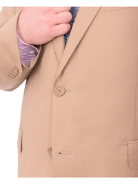 Thumbnail for Label M TWO PIECE SUITS Men's Portly Executive Fit Solid Tan Light Brown Two Button 2 Piece Wool Suit