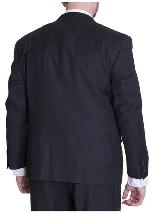Label M TWO PIECE SUITS Men's Regular Fit Solid Black Two Button 2 Piece Wool Flat Front Suit