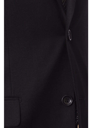 Label M TWO PIECE SUITS Men's Regular Fit Solid Black Two Button 2 Piece Wool Flat Front Suit