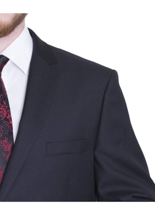 Label M TWO PIECE SUITS Men's Regular Fit Solid Black Two Button 2 Piece Wool Flat Front Suit