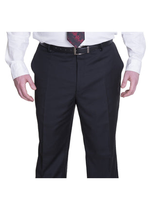 Label M TWO PIECE SUITS Men's Regular Fit Solid Black Two Button 2 Piece Wool Flat Front Suit