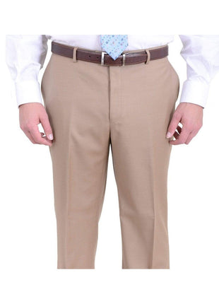 Label M TWO PIECE SUITS Men's Regular Fit Tan Light Brown Two Button 2 Piece 100% Wool Suit