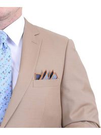 Thumbnail for Label M TWO PIECE SUITS Men's Regular Fit Tan Light Brown Two Button 2 Piece 100% Wool Suit