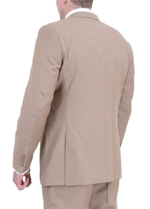 Label M TWO PIECE SUITS Men's Regular Fit Tan Light Brown Two Button 2 Piece 100% Wool Suit