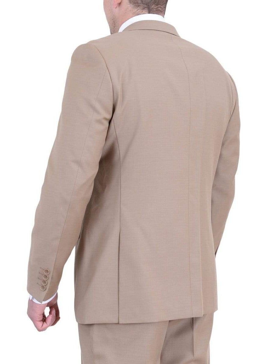 Label M TWO PIECE SUITS Men&#39;s Regular Fit Tan Light Brown Two Button 2 Piece 100% Wool Suit