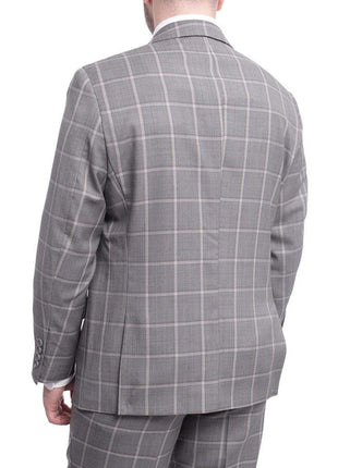 Label M TWO PIECE SUITS Mens Classic Fit Gray Step With Gray & Taupe Windowpane Two Button Wool Suit