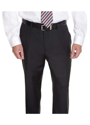 Label M TWO PIECE SUITS Mens Classic Fit Solid Black Double Breasted Wool Suit With Peak Lapels