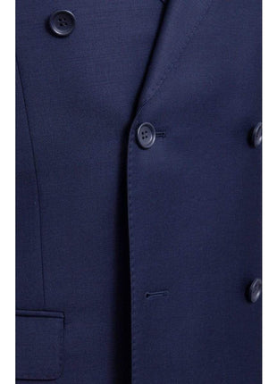 Label M TWO PIECE SUITS Mens Classic Fit Solid Navy Blue Double Breasted Wool Suit Peak Lapels