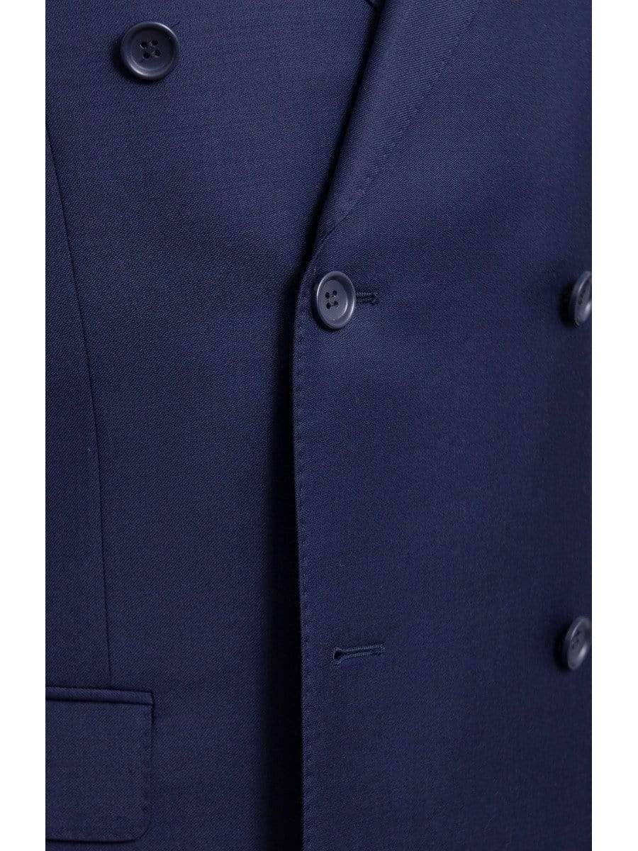 Label M TWO PIECE SUITS Mens Classic Fit Solid Navy Blue Double Breasted Wool Suit Peak Lapels