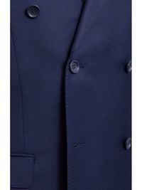 Thumbnail for Label M TWO PIECE SUITS Mens Classic Fit Solid Navy Blue Double Breasted Wool Suit Peak Lapels