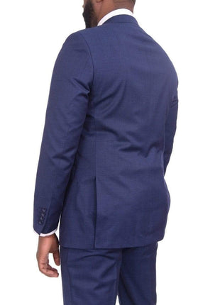 Label M TWO PIECE SUITS Mens Extra Slim Fit Blue Textured Two Button Wool Blend Suit