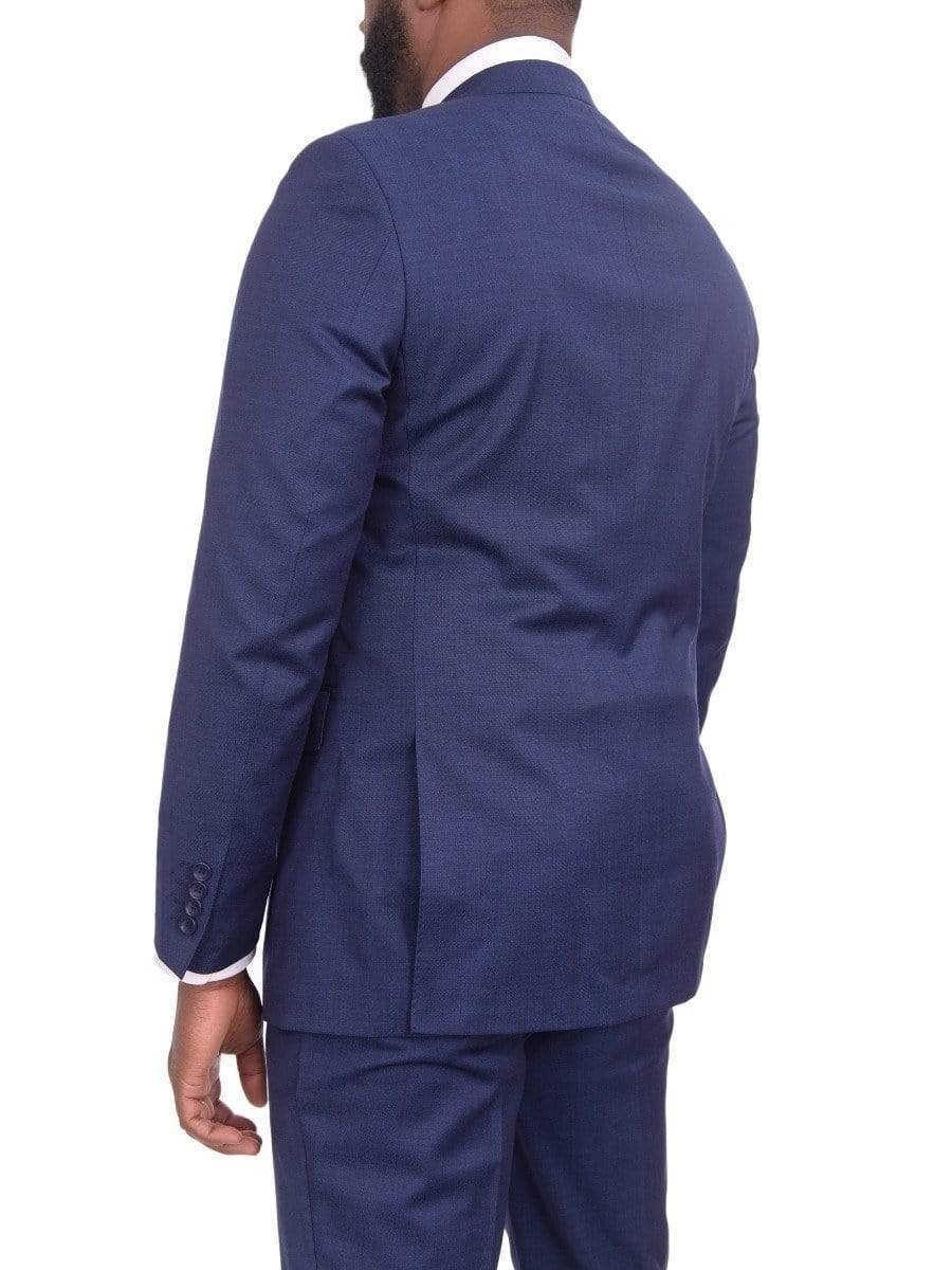 Label M TWO PIECE SUITS Mens Extra Slim Fit Blue Textured Two Button Wool Blend Suit