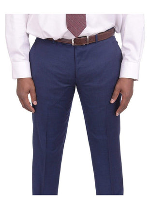 Label M TWO PIECE SUITS Mens Extra Slim Fit Blue Textured Two Button Wool Blend Suit