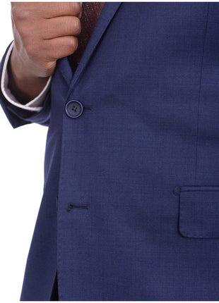 Label M TWO PIECE SUITS Mens Extra Slim Fit Blue Textured Two Button Wool Blend Suit