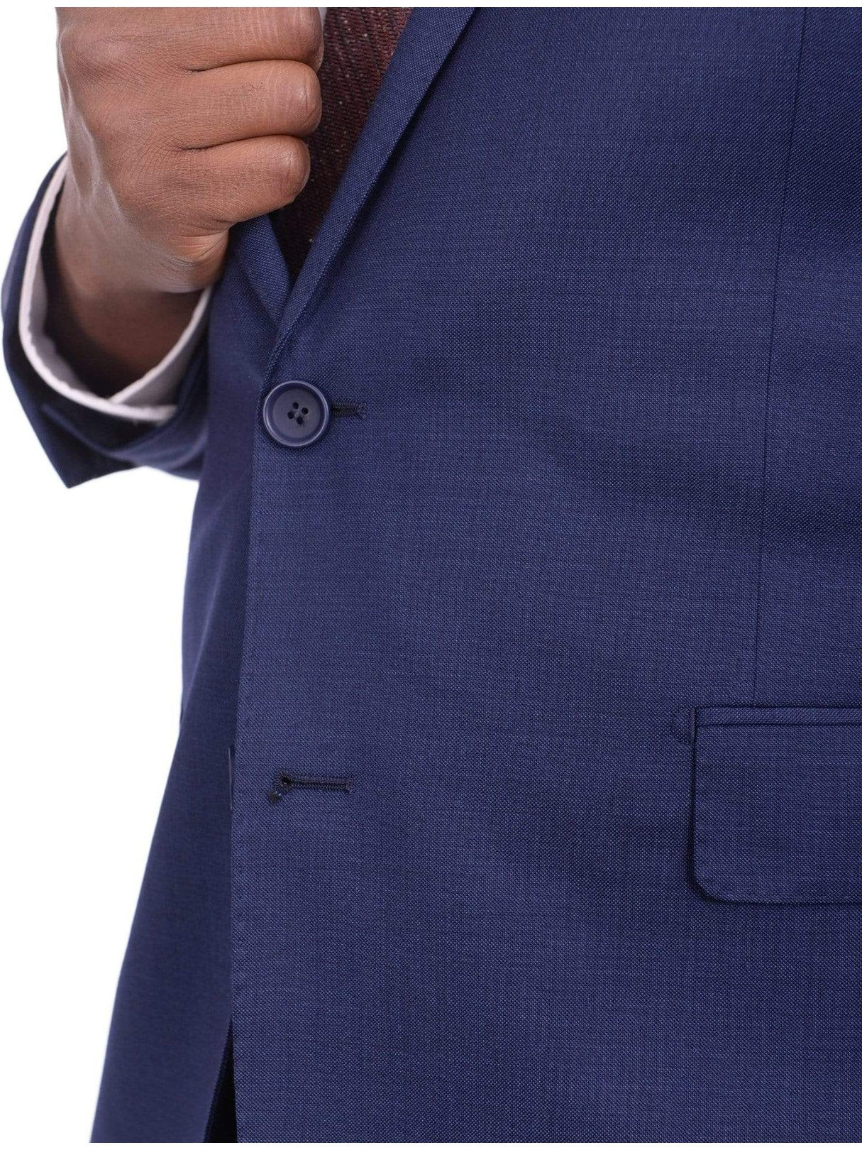 Mens Extra Slim Fit Blue Textured Two Button Wool Blend Suit | The