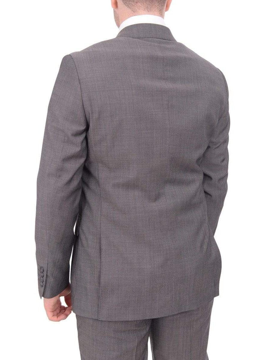 Label M TWO PIECE SUITS Mens Extra Slim Fit Gray Textured Two Button Wool Blend Suit