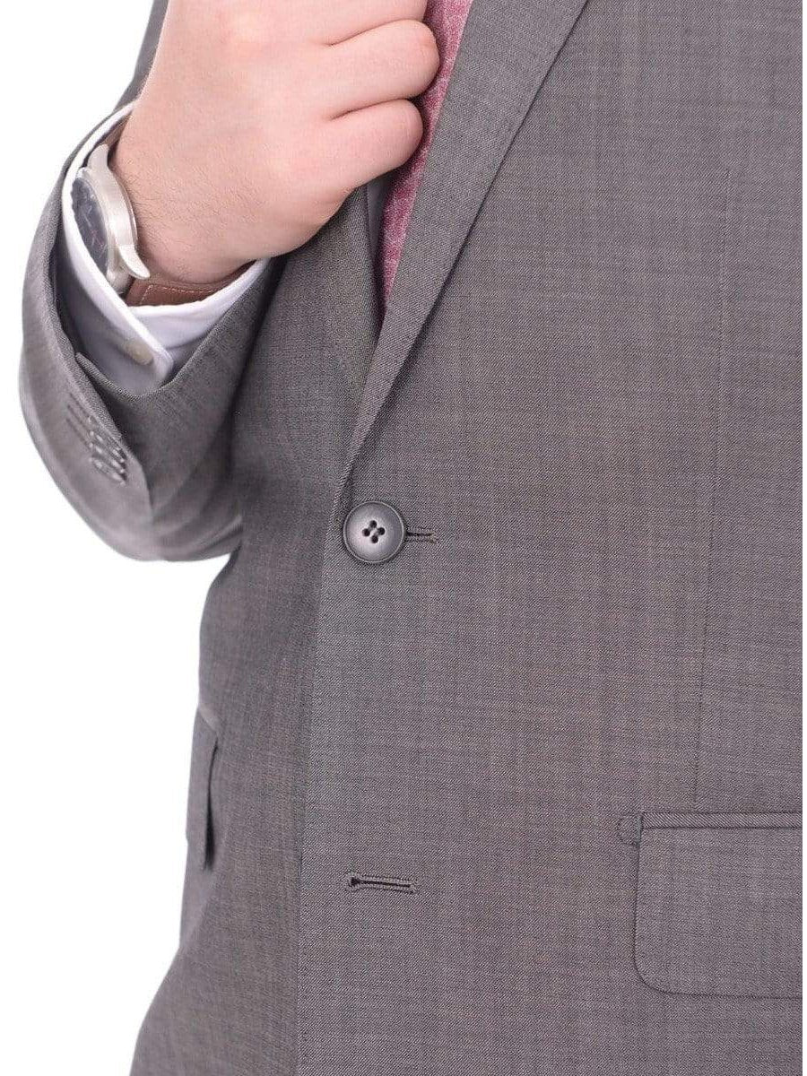 Label M TWO PIECE SUITS Mens Extra Slim Fit Gray Textured Two Button Wool Blend Suit